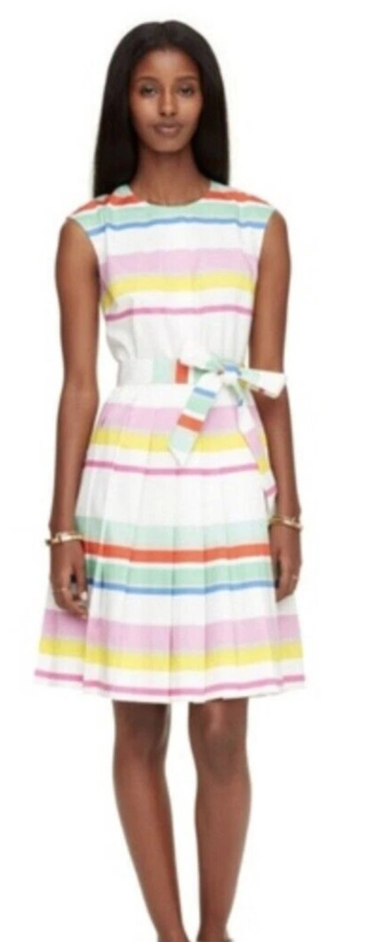 KATE SPADE Sweet Candy Multi Cape Stripes Shirtdress Pleated Front sz 2 Twee